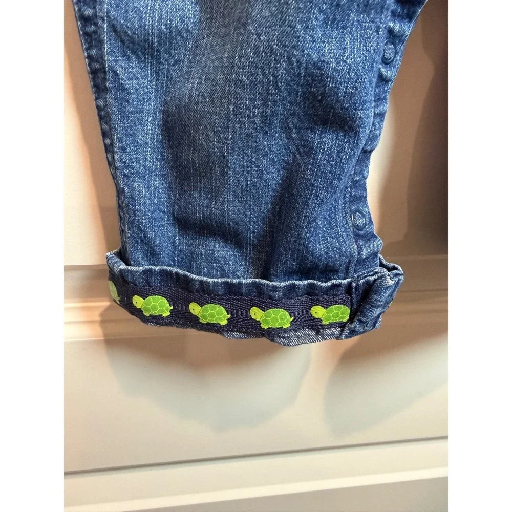 Gymboree Baby Boys Blue Denim Turtle Trim Lined Overalls 6-12 Months Y2K
